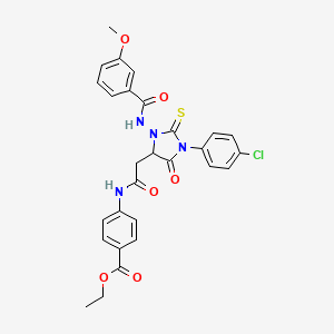 Ethyl 4-({[1-(4-chlorophenyl)-3-{[(3-methoxyphenyl)carbonyl]amino}-5-oxo-2-thioxoimidazolidin-4-yl]acetyl}amino)benzoate