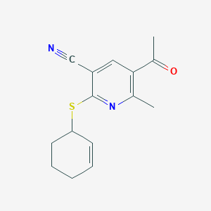 molecular formula C15H16N2OS B11096299 5-Acetyl-2-(cyclohex-2-en-1-ylsulfanyl)-6-methylpyridine-3-carbonitrile 