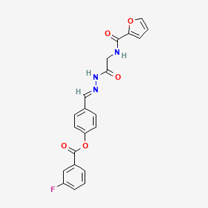 molecular formula C21H16FN3O5 B11096317 4-[((E)-2-{2-[(2-Furylcarbonyl)amino]acetyl}hydrazono)methyl]phenyl 3-fluorobenzoate 