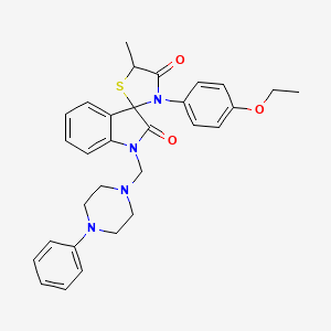 molecular formula C30H32N4O3S B11096417 3'-(4-ethoxyphenyl)-5'-methyl-1-[(4-phenylpiperazin-1-yl)methyl]-4'H-spiro[indole-3,2'-[1,3]thiazolidine]-2,4'(1H)-dione 