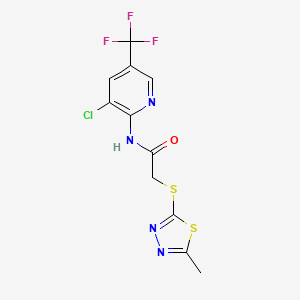 molecular formula C11H8ClF3N4OS2 B11096438 N-[3-chloro-5-(trifluoromethyl)pyridin-2-yl]-2-[(5-methyl-1,3,4-thiadiazol-2-yl)sulfanyl]acetamide 