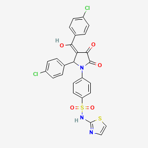 molecular formula C26H17Cl2N3O5S2 B11096472 4-{2-(4-chlorophenyl)-3-[(4-chlorophenyl)carbonyl]-4-hydroxy-5-oxo-2,5-dihydro-1H-pyrrol-1-yl}-N-(1,3-thiazol-2-yl)benzenesulfonamide 