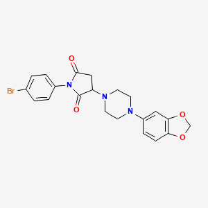 molecular formula C21H20BrN3O4 B11096485 3-[4-(1,3-Benzodioxol-5-yl)piperazin-1-yl]-1-(4-bromophenyl)pyrrolidine-2,5-dione 