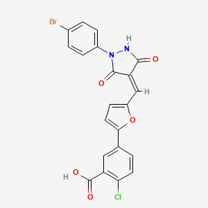 molecular formula C21H12BrClN2O5 B11096502 5-(5-{(Z)-[1-(4-bromophenyl)-3,5-dioxopyrazolidin-4-ylidene]methyl}furan-2-yl)-2-chlorobenzoic acid 