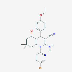 molecular formula C25H25BrN4O2 B11096555 2-Amino-1-(5-bromopyridin-2-yl)-4-(4-ethoxyphenyl)-7,7-dimethyl-5-oxo-1,4,5,6,7,8-hexahydroquinoline-3-carbonitrile 