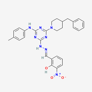 2-[(E)-(2-{4-(4-benzylpiperidin-1-yl)-6-[(4-methylphenyl)amino]-1,3,5-triazin-2-yl}hydrazinylidene)methyl]-6-nitrophenol