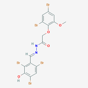 molecular formula C16H11Br5N2O4 B11096580 2-(2,4-dibromo-6-methoxyphenoxy)-N'-[(E)-(2,4,6-tribromo-3-hydroxyphenyl)methylidene]acetohydrazide 