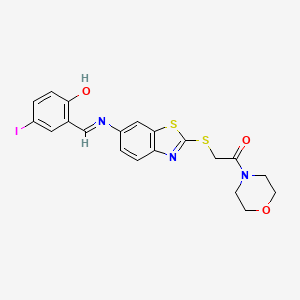 2-[(6-{[(E)-(2-hydroxy-5-iodophenyl)methylidene]amino}-1,3-benzothiazol-2-yl)sulfanyl]-1-(morpholin-4-yl)ethanone