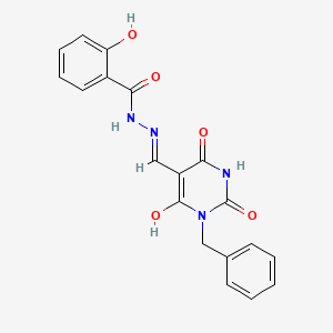 molecular formula C19H16N4O5 B11096637 2-Hydroxy-benzoic acid N'-[1-benzyl-2,4,6-trioxo-tetrahydro-pyrimidin-(5E)-ylidenemethyl]-hydrazide 