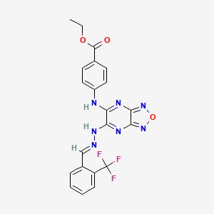 molecular formula C21H16F3N7O3 B11096643 ethyl 4-[(6-{(2E)-2-[2-(trifluoromethyl)benzylidene]hydrazinyl}[1,2,5]oxadiazolo[3,4-b]pyrazin-5-yl)amino]benzoate 