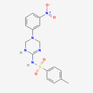 molecular formula C16H17N5O4S B11096647 4-methyl-N-[5-(3-nitrophenyl)-1,3,5-triazinan-2-ylidene]benzenesulfonamide 