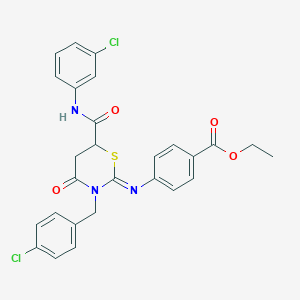 ethyl 4-({(2Z)-3-(4-chlorobenzyl)-6-[(3-chlorophenyl)carbamoyl]-4-oxo-1,3-thiazinan-2-ylidene}amino)benzoate