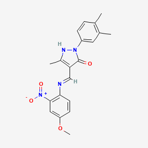 molecular formula C20H20N4O4 B11096671 (4E)-2-(3,4-dimethylphenyl)-4-{[(4-methoxy-2-nitrophenyl)amino]methylidene}-5-methyl-2,4-dihydro-3H-pyrazol-3-one 