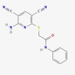 molecular formula C15H11N5OS B11096706 2-[(6-amino-3,5-dicyanopyridin-2-yl)sulfanyl]-N-phenylacetamide 