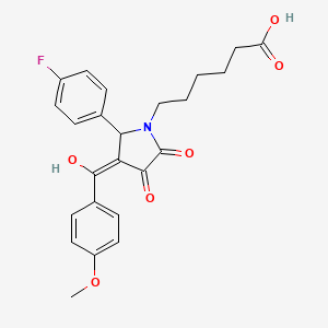 molecular formula C24H24FNO6 B11096766 6-{2-(4-fluorophenyl)-4-hydroxy-3-[(4-methoxyphenyl)carbonyl]-5-oxo-2,5-dihydro-1H-pyrrol-1-yl}hexanoic acid 