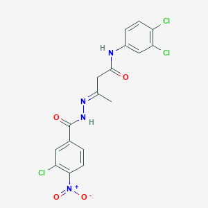 molecular formula C17H13Cl3N4O4 B11096780 (3E)-3-{2-[(3-chloro-4-nitrophenyl)carbonyl]hydrazinylidene}-N-(3,4-dichlorophenyl)butanamide 