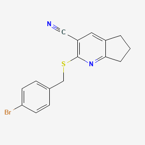 molecular formula C16H13BrN2S B11096783 2-[(4-bromobenzyl)sulfanyl]-6,7-dihydro-5H-cyclopenta[b]pyridine-3-carbonitrile 