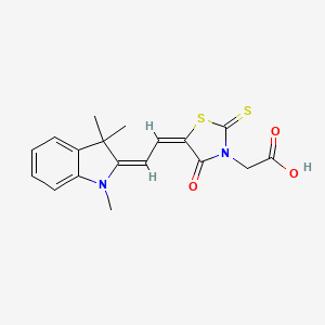 molecular formula C18H18N2O3S2 B11096820 {(5E)-4-Oxo-2-thioxo-5-[(2E)-2-(1,3,3-trimethyl-1,3-dihydro-2H-indol-2-ylidene)ethylidene]-1,3-thiazolidin-3-YL}acetic acid 