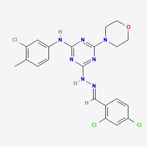 molecular formula C21H20Cl3N7O B11096829 N-(3-chloro-4-methylphenyl)-4-[(2E)-2-(2,4-dichlorobenzylidene)hydrazinyl]-6-(morpholin-4-yl)-1,3,5-triazin-2-amine 