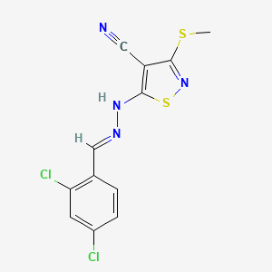 molecular formula C12H8Cl2N4S2 B11096848 5-[(2E)-2-(2,4-dichlorobenzylidene)hydrazinyl]-3-(methylsulfanyl)-1,2-thiazole-4-carbonitrile 