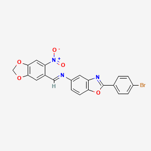 molecular formula C21H12BrN3O5 B11096887 2-(4-bromophenyl)-N-[(E)-(6-nitro-1,3-benzodioxol-5-yl)methylidene]-1,3-benzoxazol-5-amine 