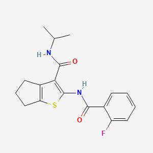 molecular formula C18H19FN2O2S B11097087 2-{[(2-fluorophenyl)carbonyl]amino}-N-(propan-2-yl)-5,6-dihydro-4H-cyclopenta[b]thiophene-3-carboxamide 