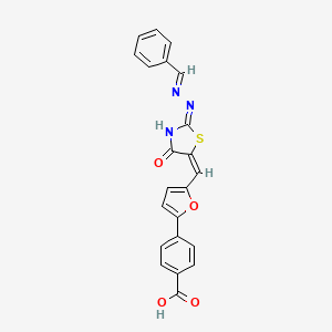 molecular formula C22H15N3O4S B11097101 4-{5-[(E)-{(2E)-2-[(2E)-benzylidenehydrazinylidene]-4-oxo-1,3-thiazolidin-5-ylidene}methyl]furan-2-yl}benzoic acid 