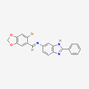 molecular formula C21H14BrN3O2 B11097177 N-[(E)-(6-bromo-1,3-benzodioxol-5-yl)methylidene]-2-phenyl-1H-benzimidazol-5-amine 