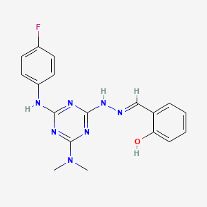 2-[(E)-(2-{4-(dimethylamino)-6-[(4-fluorophenyl)amino]-1,3,5-triazin-2-yl}hydrazinylidene)methyl]phenol