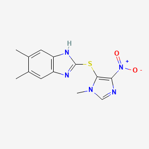 molecular formula C13H13N5O2S B11097369 5,6-dimethyl-2-[(1-methyl-4-nitro-1H-imidazol-5-yl)sulfanyl]-1H-benzimidazole 