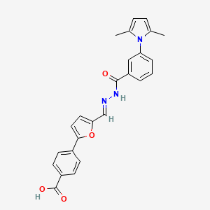 molecular formula C25H21N3O4 B11097391 4-{5-[(E)-(2-{[3-(2,5-dimethyl-1H-pyrrol-1-yl)phenyl]carbonyl}hydrazinylidene)methyl]furan-2-yl}benzoic acid 