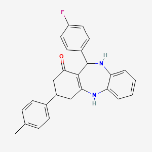 molecular formula C26H23FN2O B11097419 11-(4-fluorophenyl)-3-(4-methylphenyl)-2,3,4,5,10,11-hexahydro-1H-dibenzo[b,e][1,4]diazepin-1-one 