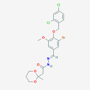 molecular formula C22H23BrCl2N2O5 B11097439 N'-[(E)-{3-bromo-4-[(2,4-dichlorobenzyl)oxy]-5-methoxyphenyl}methylidene]-2-(2-methyl-1,3-dioxan-2-yl)acetohydrazide 