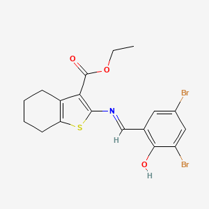 molecular formula C18H17Br2NO3S B11097557 ethyl 2-{[(E)-(3,5-dibromo-2-hydroxyphenyl)methylidene]amino}-4,5,6,7-tetrahydro-1-benzothiophene-3-carboxylate 