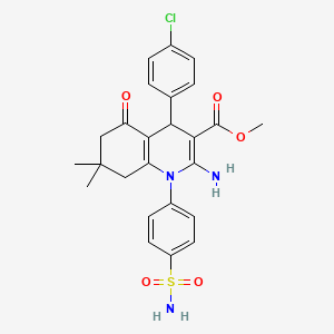 molecular formula C25H26ClN3O5S B11097558 Methyl 2-amino-4-(4-chlorophenyl)-7,7-dimethyl-5-oxo-1-(4-sulfamoylphenyl)-1,4,5,6,7,8-hexahydroquinoline-3-carboxylate 