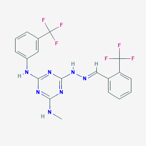 molecular formula C19H15F6N7 B11097641 N-methyl-6-{(2E)-2-[2-(trifluoromethyl)benzylidene]hydrazinyl}-N'-[3-(trifluoromethyl)phenyl]-1,3,5-triazine-2,4-diamine 