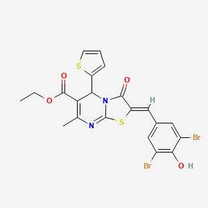 molecular formula C21H16Br2N2O4S2 B11097670 ethyl (2Z)-2-(3,5-dibromo-4-hydroxybenzylidene)-7-methyl-3-oxo-5-(thiophen-2-yl)-2,3-dihydro-5H-[1,3]thiazolo[3,2-a]pyrimidine-6-carboxylate 