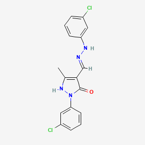 (4Z)-2-(3-chlorophenyl)-4-{[2-(3-chlorophenyl)hydrazinyl]methylidene}-5-methyl-2,4-dihydro-3H-pyrazol-3-one