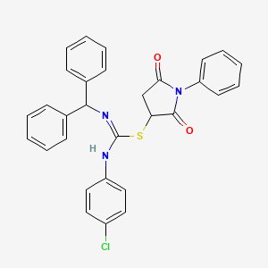 2,5-dioxo-1-phenylpyrrolidin-3-yl N'-(4-chlorophenyl)-N-(diphenylmethyl)carbamimidothioate