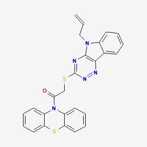 molecular formula C26H19N5OS2 B11097728 1-(10H-phenothiazin-10-yl)-2-{[5-(prop-2-en-1-yl)-5H-[1,2,4]triazino[5,6-b]indol-3-yl]sulfanyl}ethanone 