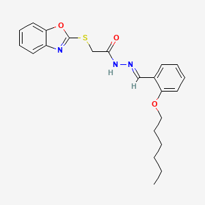 molecular formula C22H25N3O3S B11097801 2-(1,3-benzoxazol-2-ylsulfanyl)-N'-{(E)-[2-(hexyloxy)phenyl]methylidene}acetohydrazide 