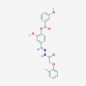 molecular formula C25H24N2O6 B11097802 2-methoxy-4-[(E)-{2-[(2-methylphenoxy)acetyl]hydrazinylidene}methyl]phenyl 3-methoxybenzoate 