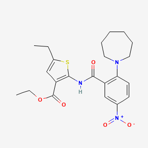 molecular formula C22H27N3O5S B11097926 Ethyl 2-({[2-(azepan-1-yl)-5-nitrophenyl]carbonyl}amino)-5-ethylthiophene-3-carboxylate 