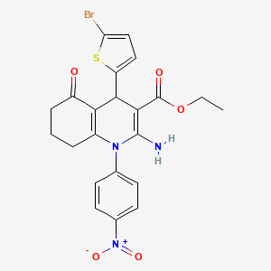 molecular formula C22H20BrN3O5S B11097934 Ethyl 2-amino-4-(5-bromothiophen-2-yl)-1-(4-nitrophenyl)-5-oxo-1,4,5,6,7,8-hexahydroquinoline-3-carboxylate 