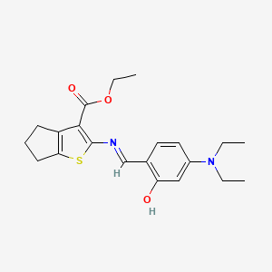 molecular formula C21H26N2O3S B11097949 ethyl 2-{[4-(diethylamino)-2-hydroxybenzylidene]amino}-5,6-dihydro-4H-cyclopenta[b]thiophene-3-carboxylate 