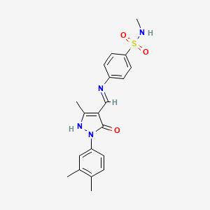 molecular formula C20H22N4O3S B11097954 4-({(E)-[1-(3,4-dimethylphenyl)-3-methyl-5-oxo-1,5-dihydro-4H-pyrazol-4-ylidene]methyl}amino)-N-methylbenzenesulfonamide 