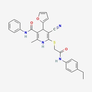 molecular formula C28H26N4O3S B11097966 5-cyano-6-({2-[(4-ethylphenyl)amino]-2-oxoethyl}sulfanyl)-4-(furan-2-yl)-2-methyl-N-phenyl-1,4-dihydropyridine-3-carboxamide 