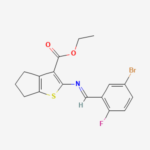 ethyl 2-{[(E)-(5-bromo-2-fluorophenyl)methylidene]amino}-5,6-dihydro-4H-cyclopenta[b]thiophene-3-carboxylate