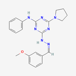 4-[(2Z)-2-(3-methoxybenzylidene)hydrazinyl]-N-phenyl-6-(pyrrolidin-1-yl)-1,3,5-triazin-2-amine