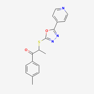 molecular formula C17H15N3O2S B11098124 1-(4-Methylphenyl)-2-{[5-(pyridin-4-yl)-1,3,4-oxadiazol-2-yl]sulfanyl}propan-1-one 